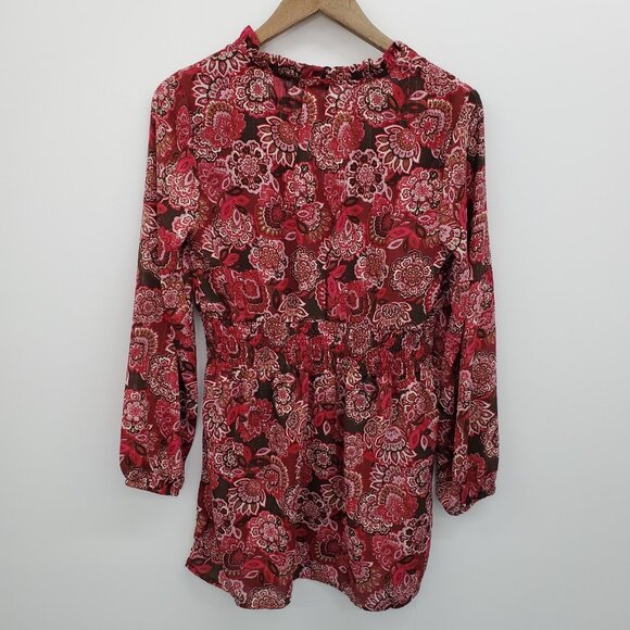 Rose + Olive Boho Floral Babydoll Dress Burgundy Red Pink Long Sleeve Size S NWT - Picture 5 of 15